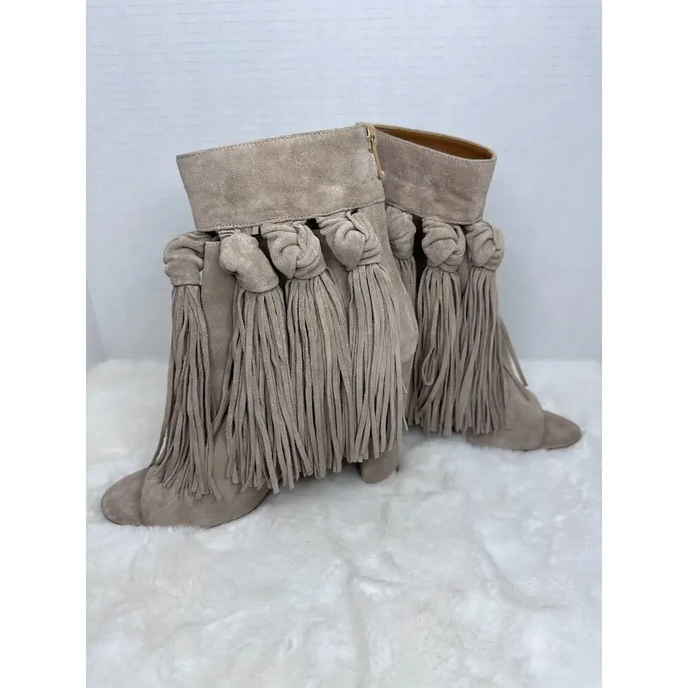 Chloe Fringed Tasseled Suede Ankle Open Toes boots Size UE 37